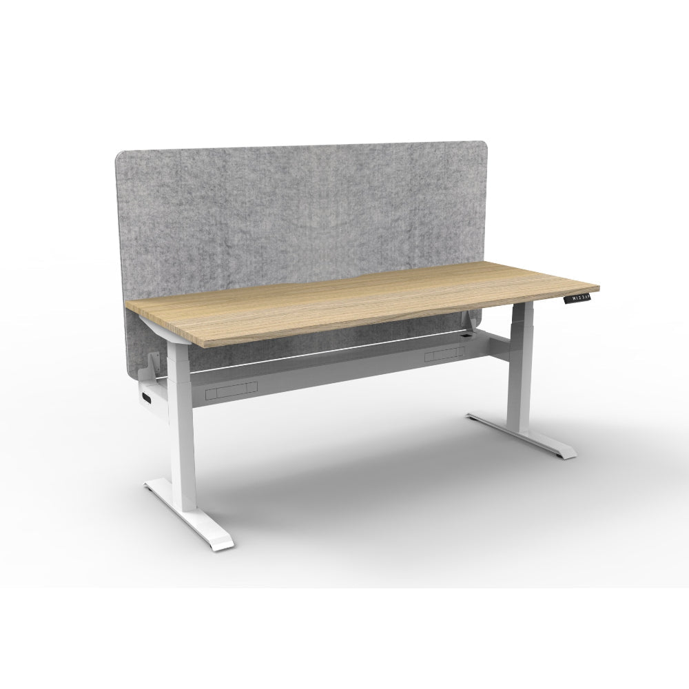 Boost+ Single Sided Workstation 1200W x 750D x 1270H White & Oak Single Sided Workstation + Eco Screen + Cable Tray | Office Furniture Designs