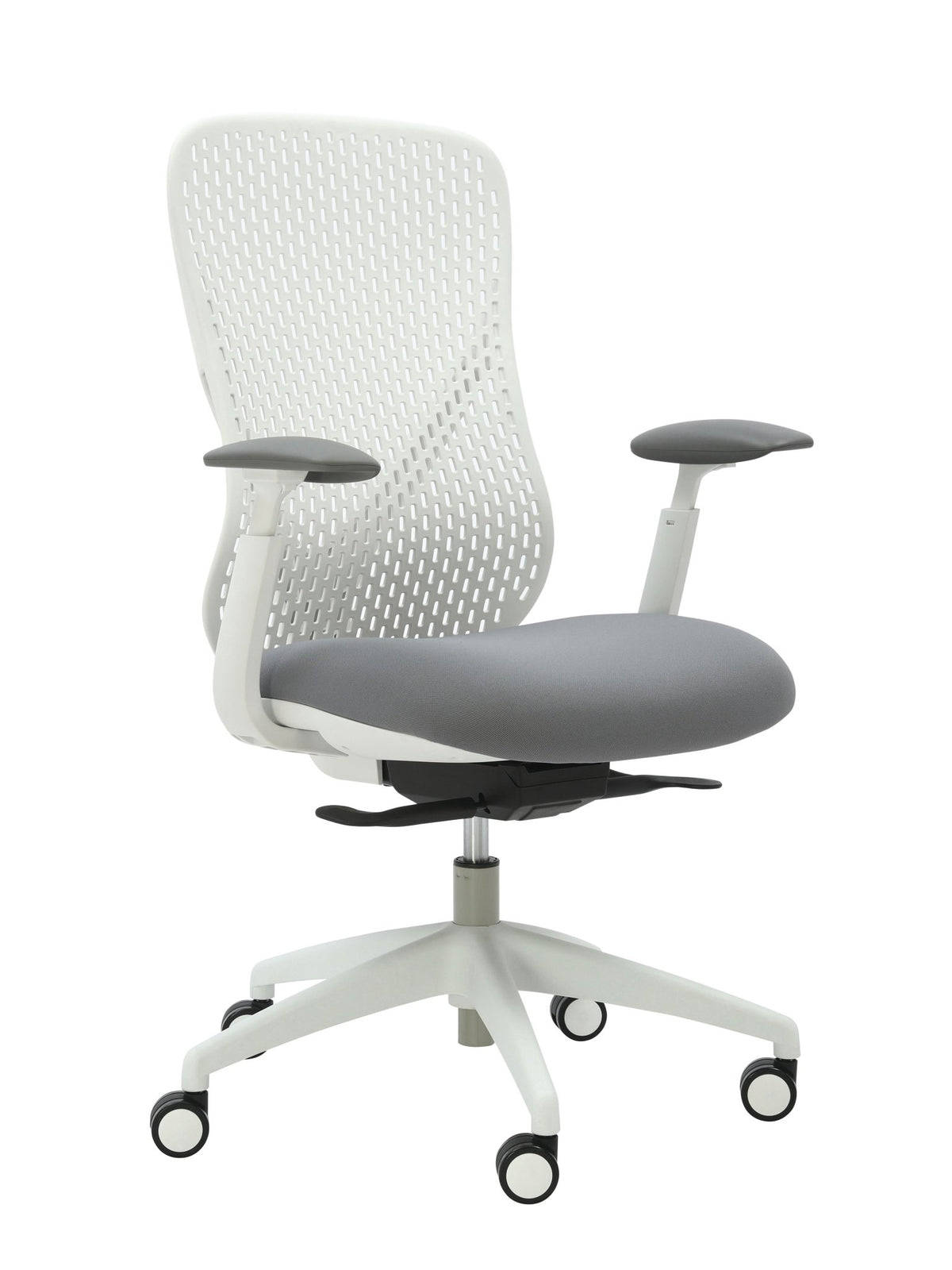 Buro Axon Chair Grey Fabric/White Frame With Arms | Office Furniture Designs