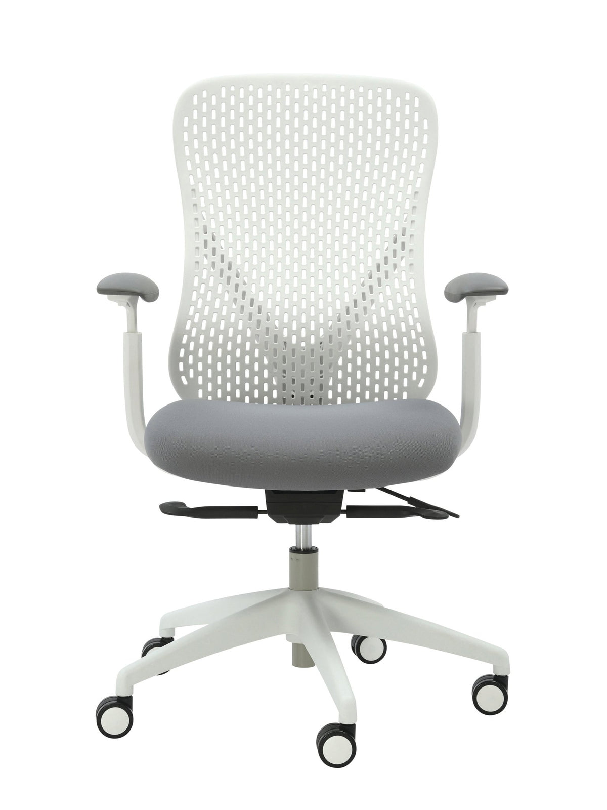 Buro Axon Chair Grey Fabric/White Frame With Arms | Office Furniture Designs