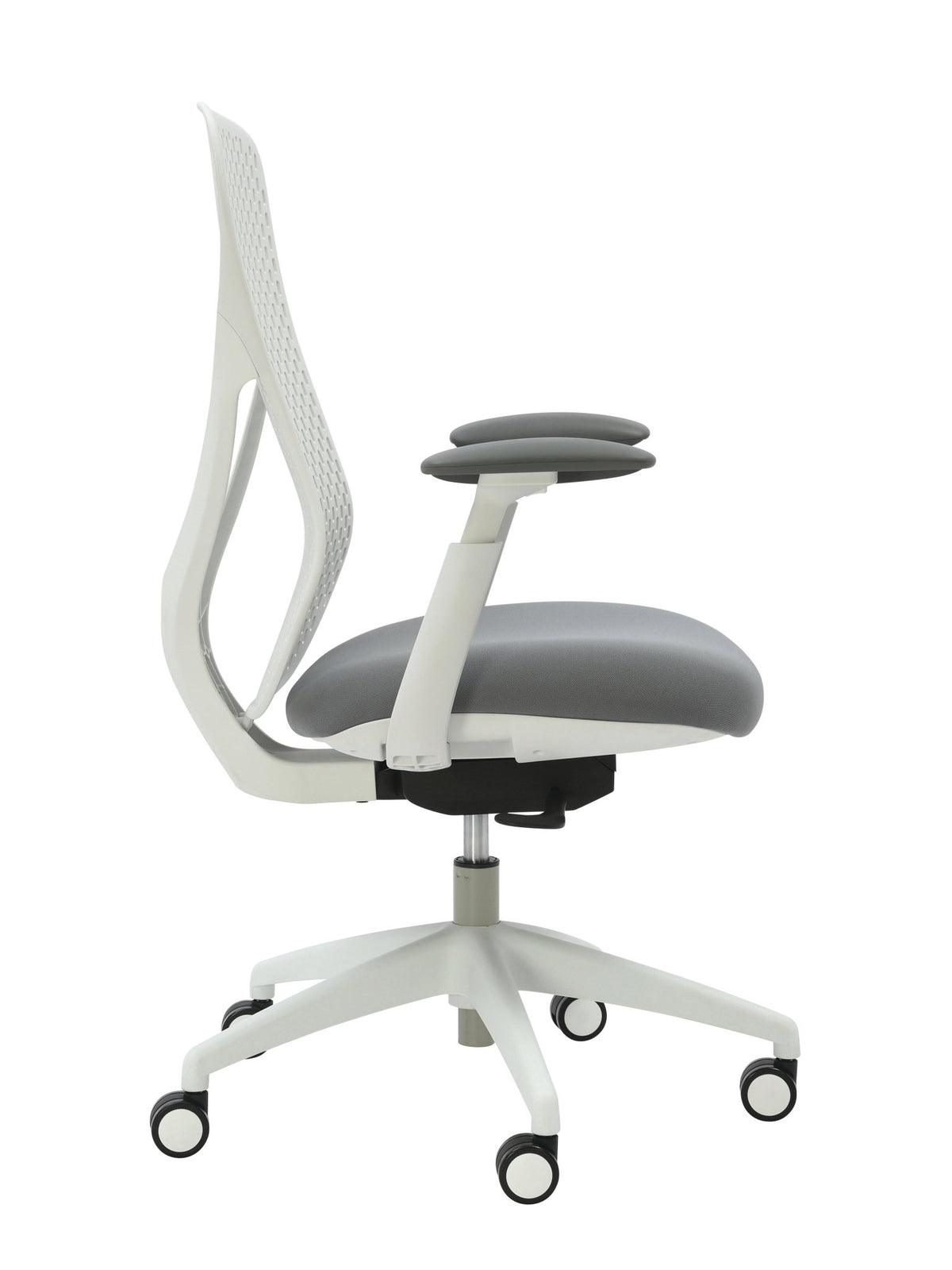 Buro Axon Chair Grey Fabric/White Frame With Arms | Office Furniture Designs