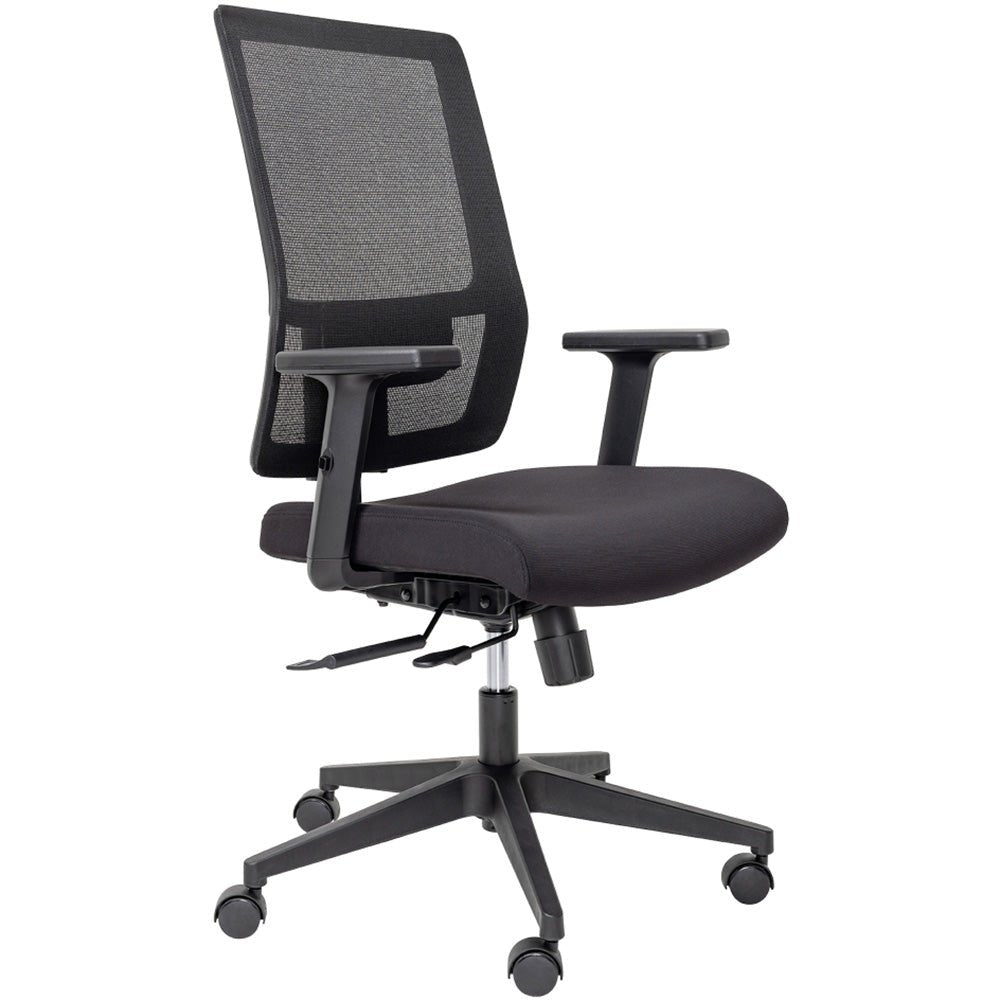 Buro Mantra High Back Office Chair With Seat Slide Mesh Back Fabric Seat Black With Arms Black | Office Furniture Designs