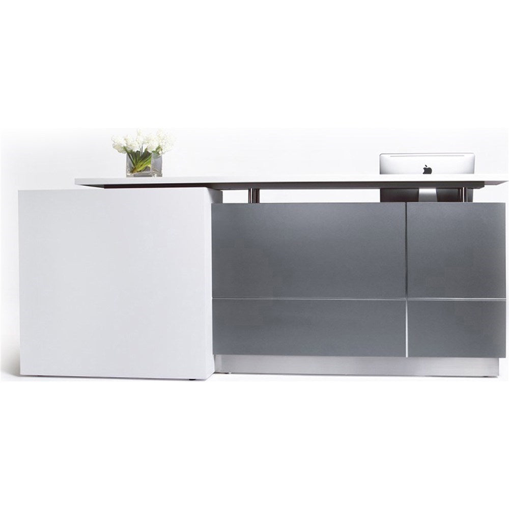 Calvin Reception Counter Metallic Grey And Matte White 2100W x 950D x 1150H Metallic Grey & Matte White | Office Furniture Designs