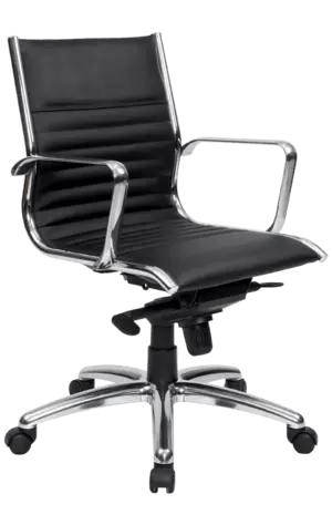 Cogra Executive Medium Back Meeting Chair Chrome Frame and Arms Black Leather Black | Office Furniture Designs
