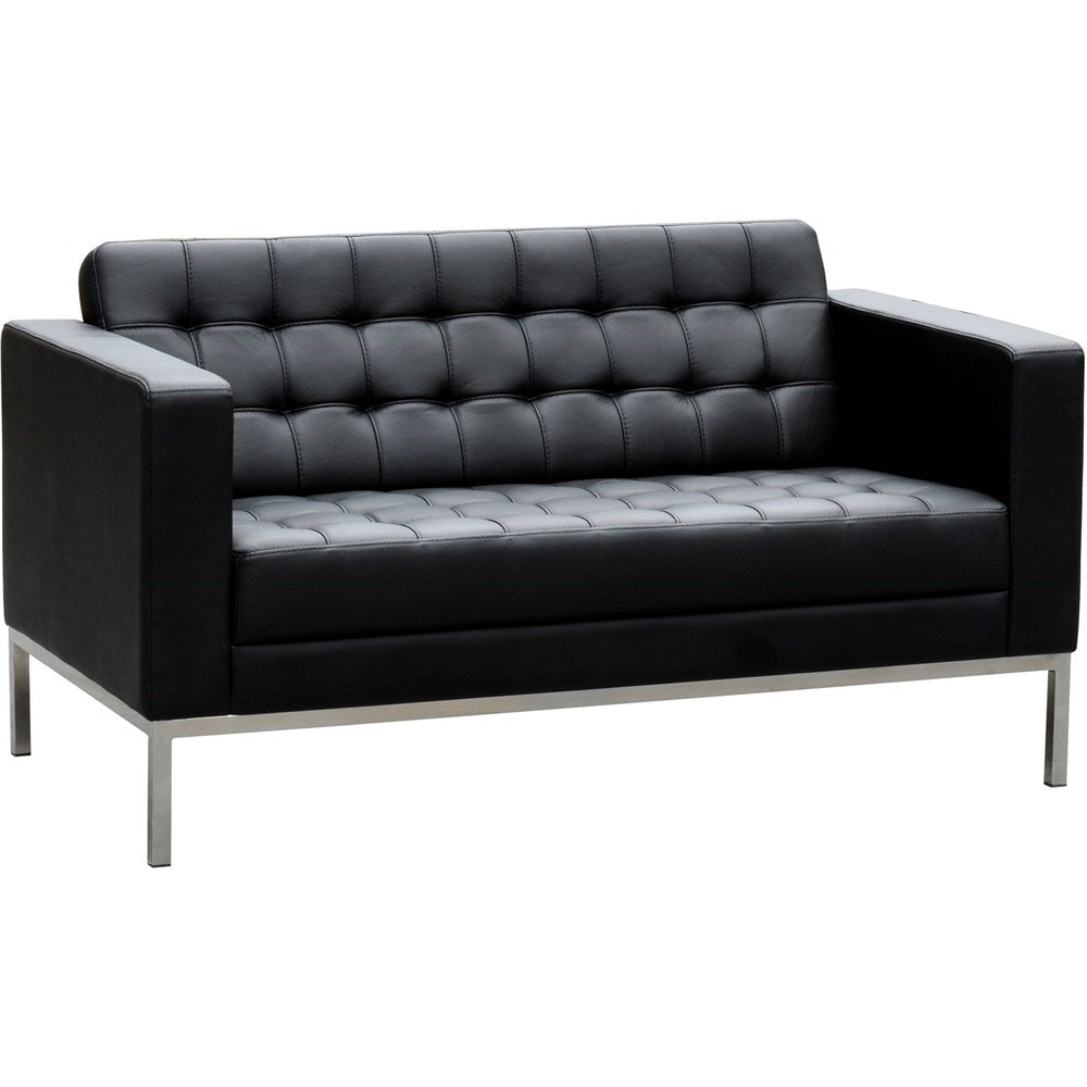 Como Lounge Black Leather 1380W x 770D x 750H 2 Seater Black | Office Furniture Designs