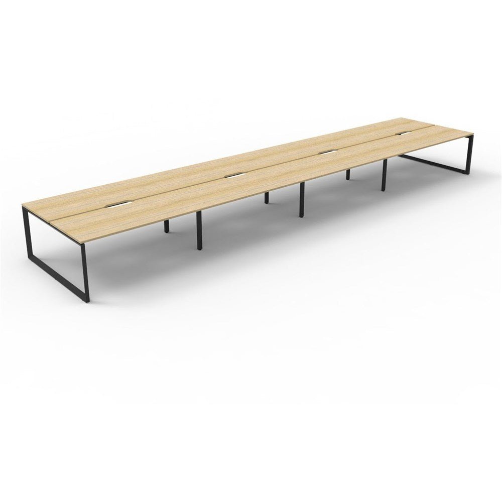 Deluxe Infinity Desk Double Sided 8 Person Loop Leg Black & Oak 6000W x 1530D x 730H | Office Furniture Designs