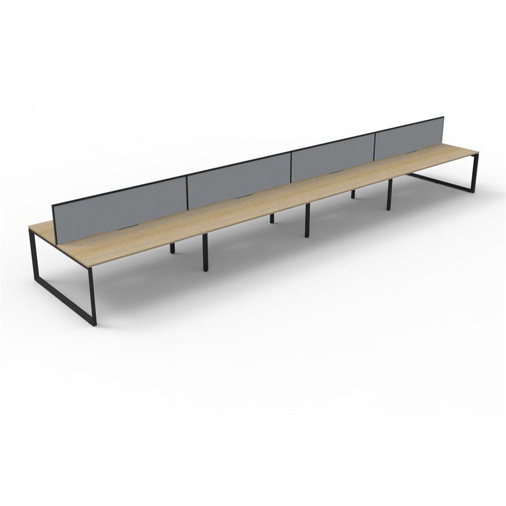 Deluxe Infinity Desk Double Sided 8 Person Loop Leg + Screen Black & Oak 4800W x 1530D x 730H | Office Furniture Designs