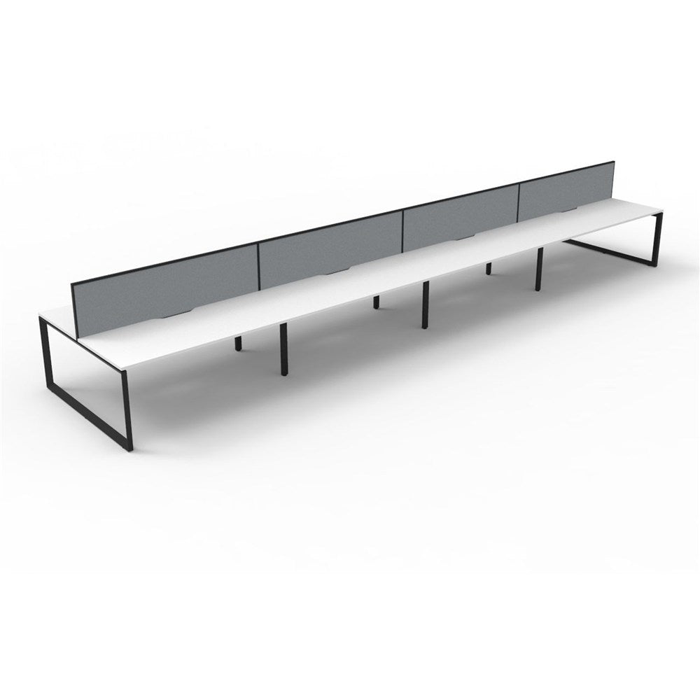 Deluxe Infinity Desk Double Sided 8 Person Loop Leg + Screen Black & White 7200W x 1530D x 730H | Office Furniture Designs