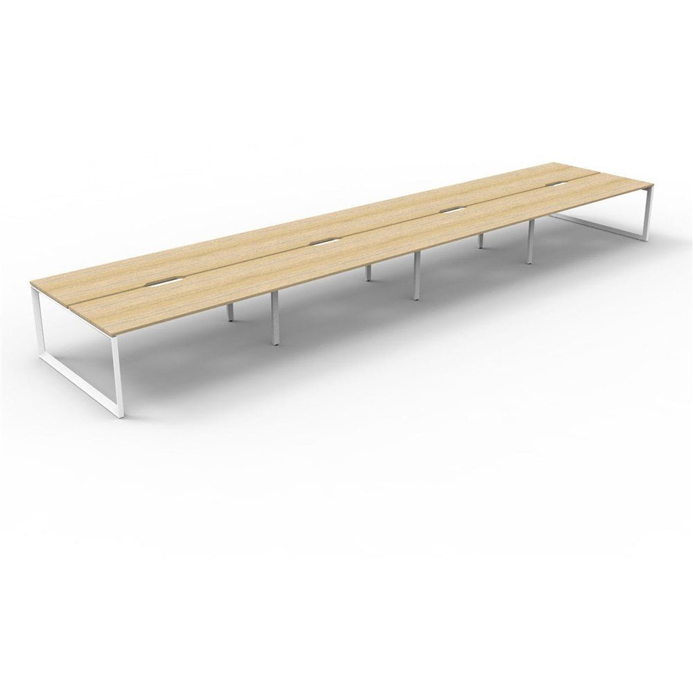 Deluxe Infinity Desk Double Sided 8 Person Loop Leg White & Oak 7200W x 1530D x 730H | Office Furniture Designs