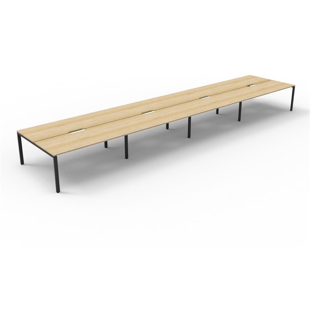 Deluxe Infinity Desk Double Sided 8 Person Profile Leg Black & Oak 6000W x 1530D x 730H | Office Furniture Designs