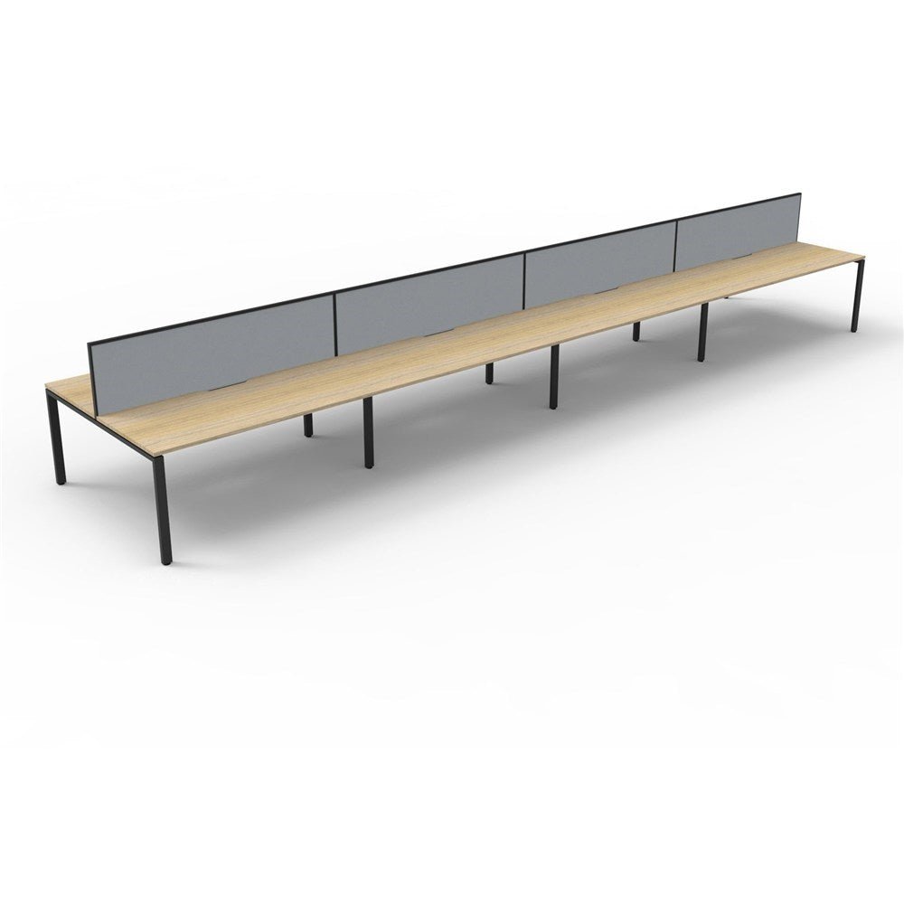 Deluxe Infinity Desk Double Sided 8 Person Profile Leg + Screen Black & Oak 4800W x 1530D x 730H | Office Furniture Designs