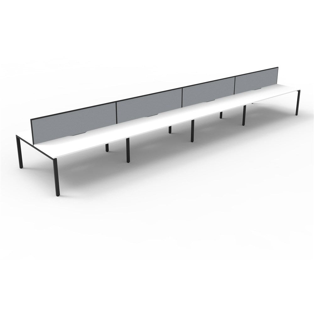 Deluxe Infinity Desk Double Sided 8 Person Profile Leg + Screen Black & White 4800W x 1530D x 730H | Office Furniture Designs