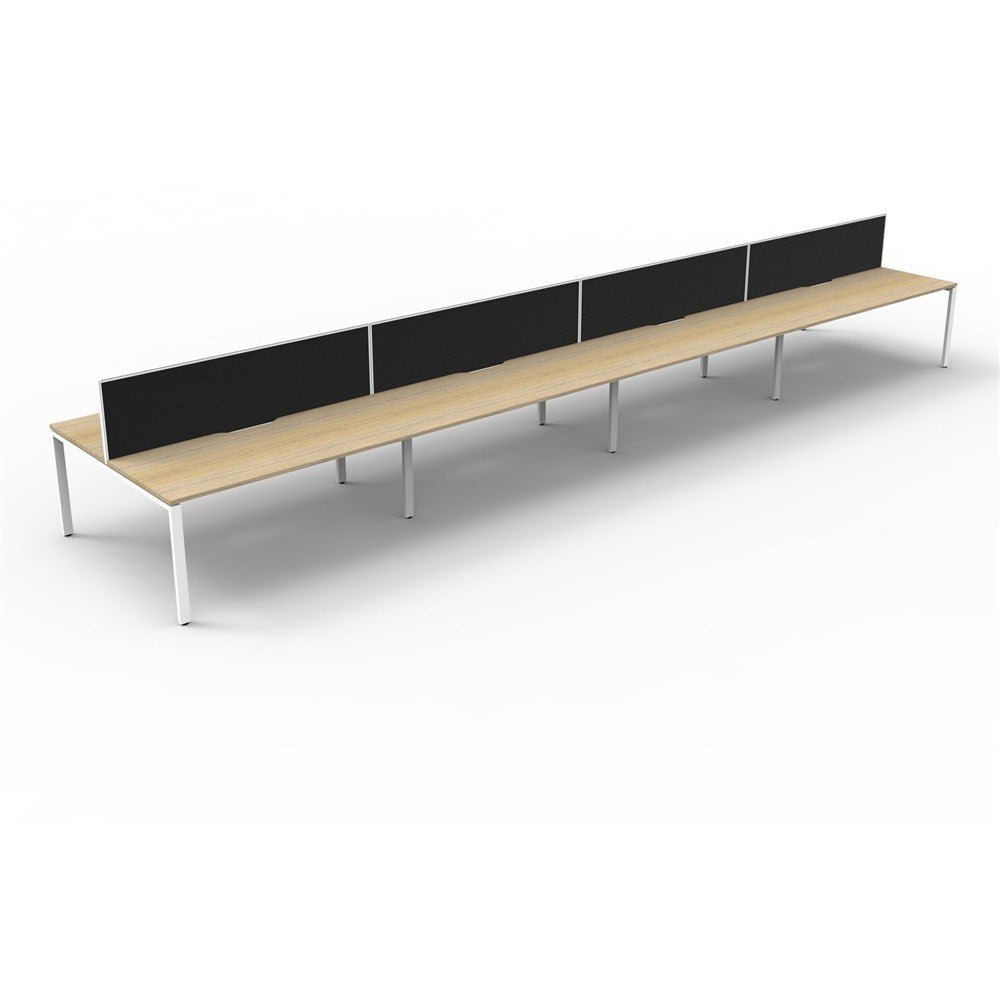 Deluxe Infinity Desk Double Sided 8 Person Profile Leg + Screen White & Oak 6000W x 1530D x 730H | Office Furniture Designs