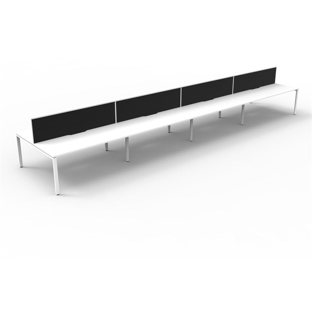 Deluxe Infinity Desk Double Sided 8 Person Profile Leg + Screen White & White 4800W x 1530D x 730H | Office Furniture Designs