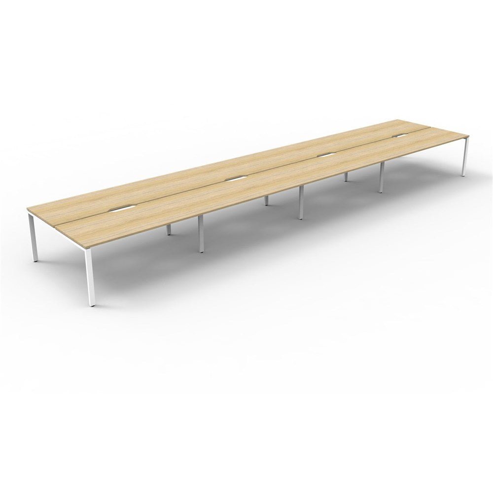 Deluxe Infinity Desk Double Sided 8 Person Profile Leg White & Oak 6000W x 1530D x 730H | Office Furniture Designs