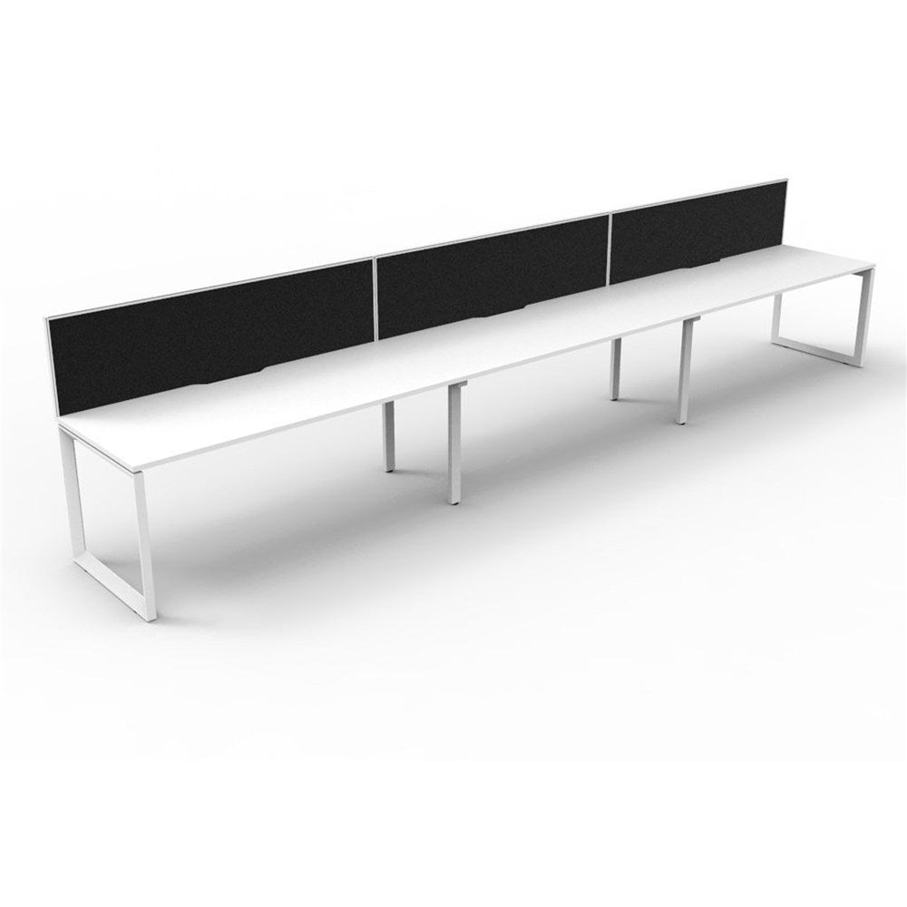 Deluxe Infinity Desk Loop Leg Single Sided + Screen 3 Person 3600W x 780D x 1200H White & White | Office Furniture Designs
