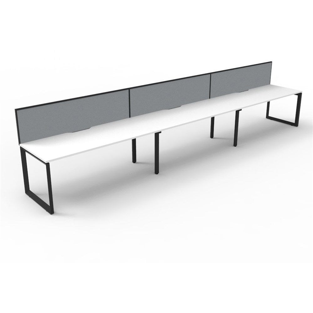 Deluxe Infinity Desk Loop Leg Single Sided + Screen 3 Person 4500W x 780D x 1200H Black & White | Office Furniture Designs