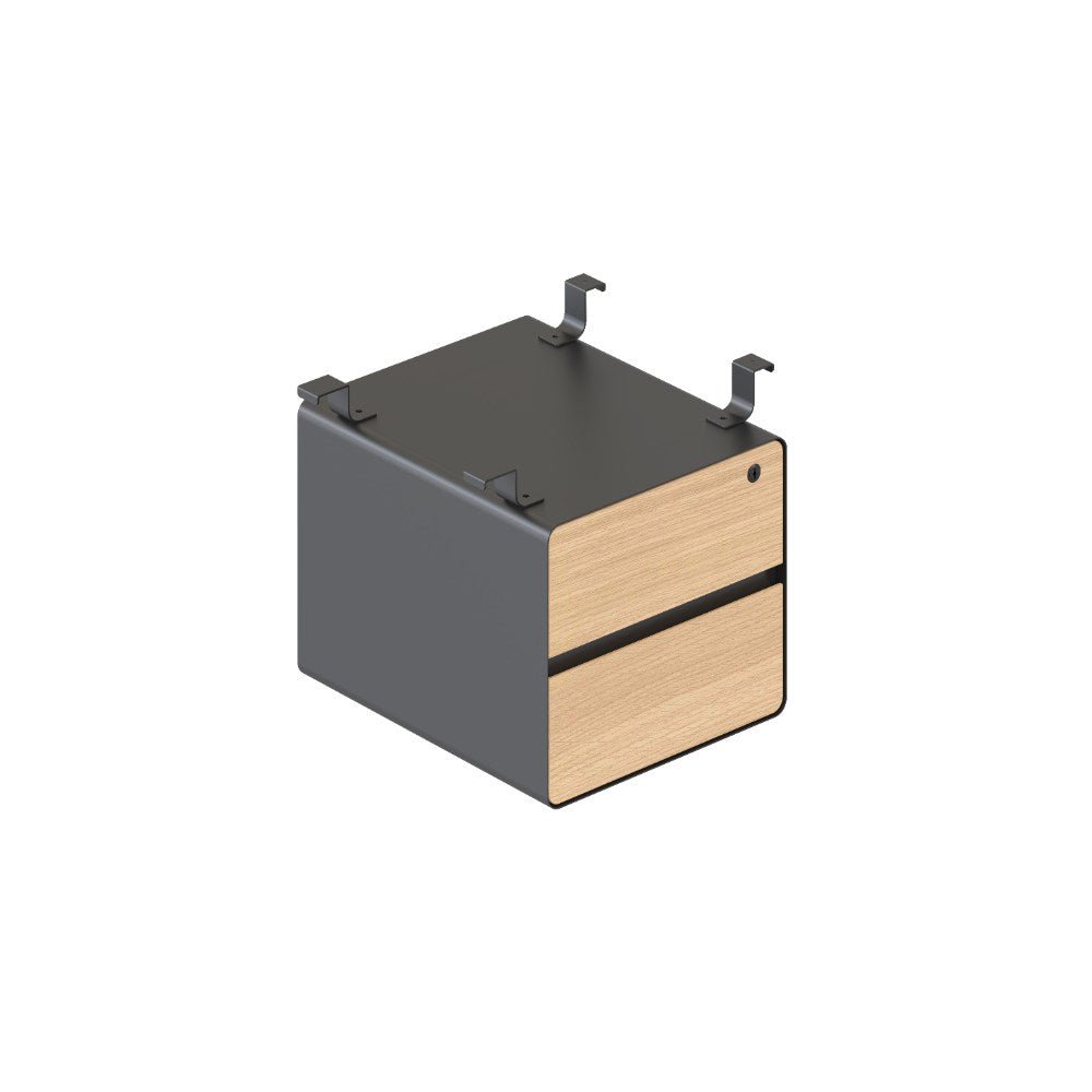 Deluxe Infinity Hanging Pedestal 2 Drawer 400W x 480D x 350mmH 400W x 480D x 350H Black & Oak | Office Furniture Designs