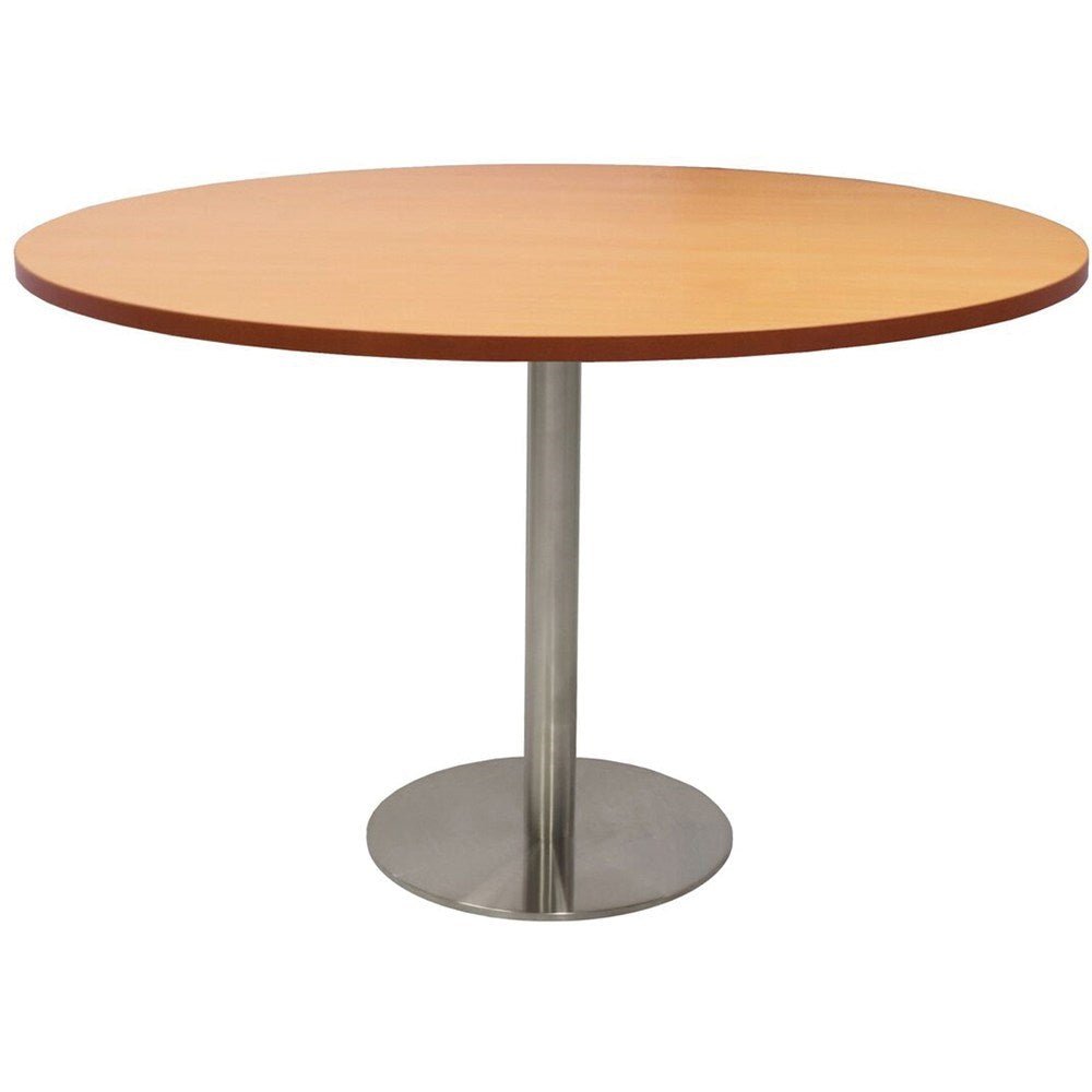 Disc Base Round Table 1200 Diameter Beech & Silver | Office Furniture Designs