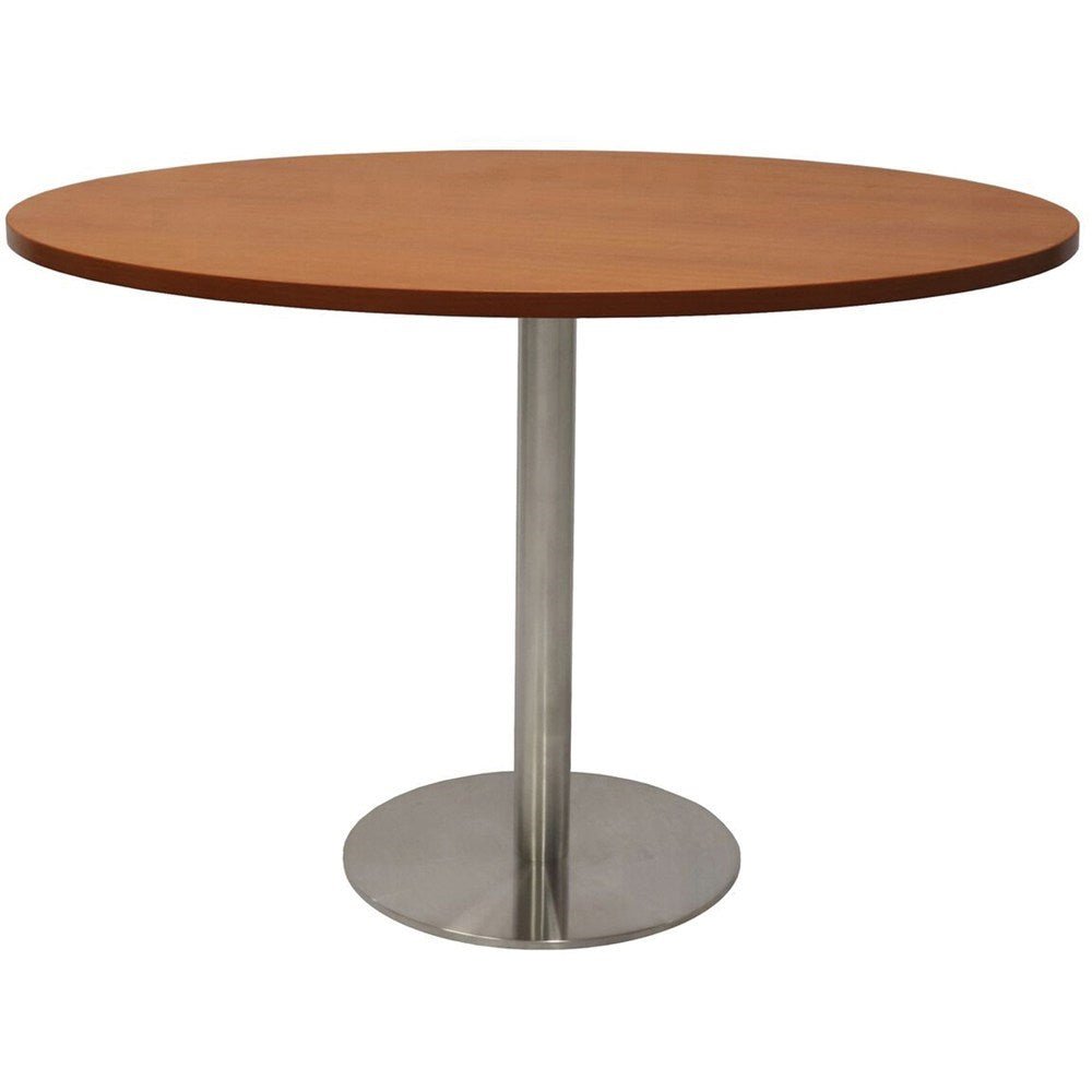 Disc Base Round Table 1200 Diameter Cherry & Silver | Office Furniture Designs
