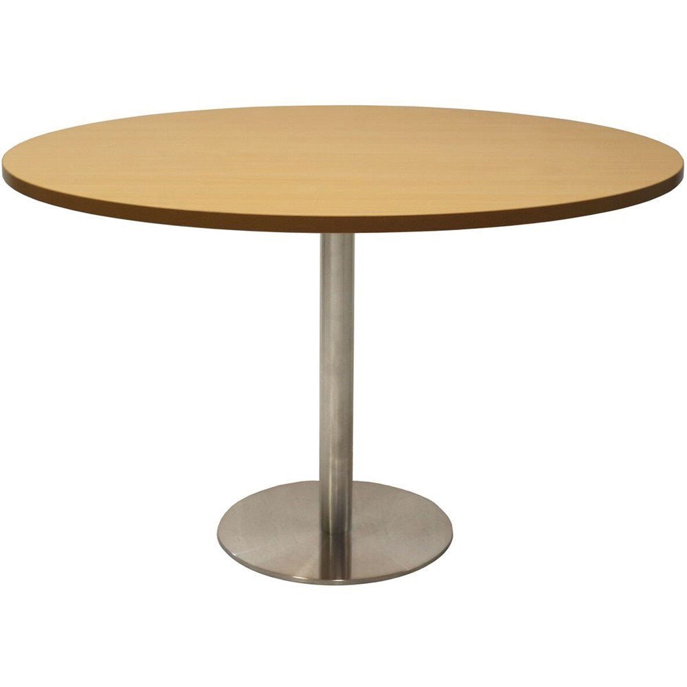 Disc Base Round Table 1200 Diameter Oak & Silver | Office Furniture Designs
