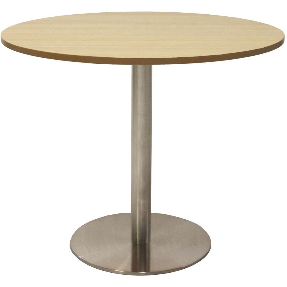 Disc Base Round Table 900 Diameter Oak & Silver | Office Furniture Designs
