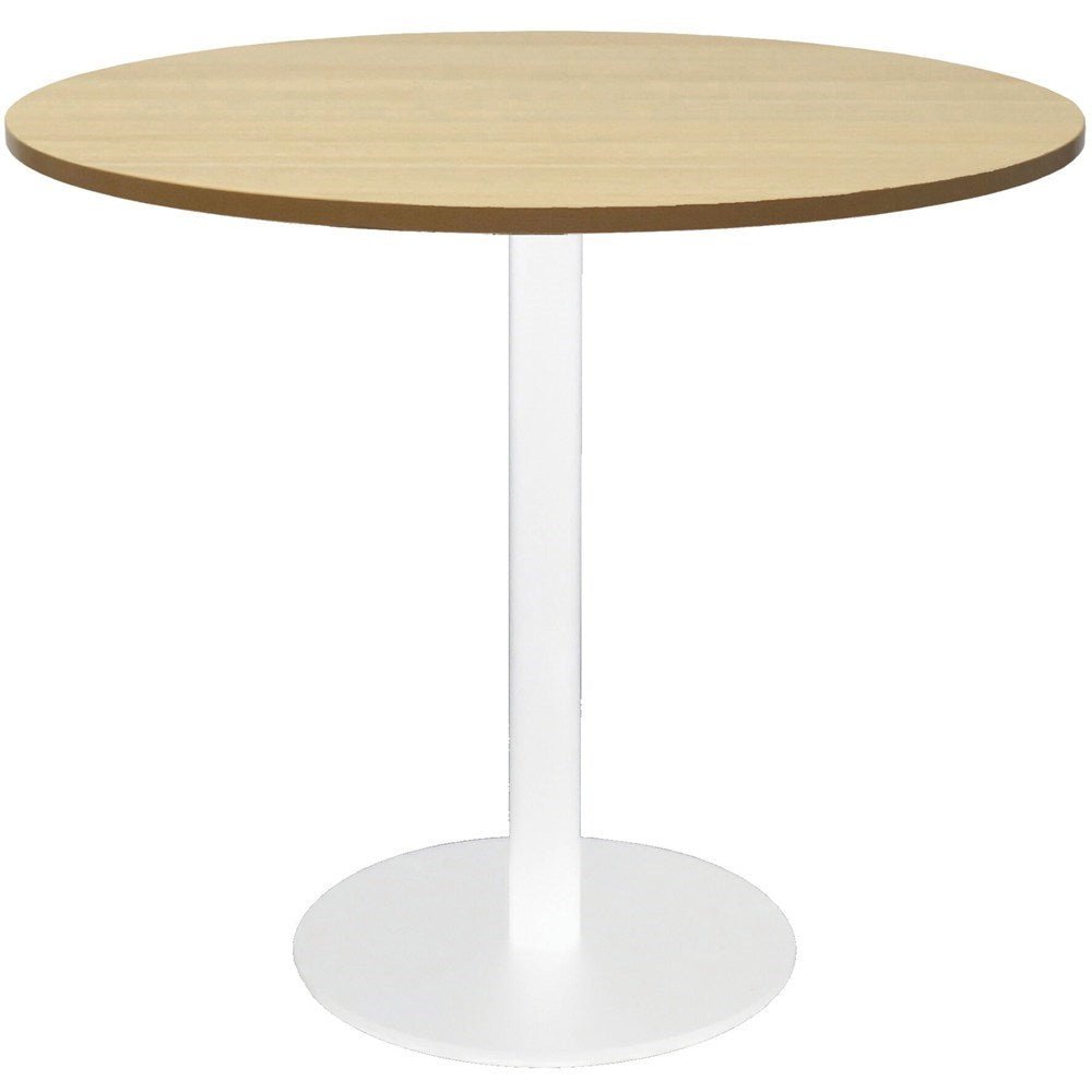 Disc Base Round Table 900 Diameter White & Oak | Office Furniture Designs