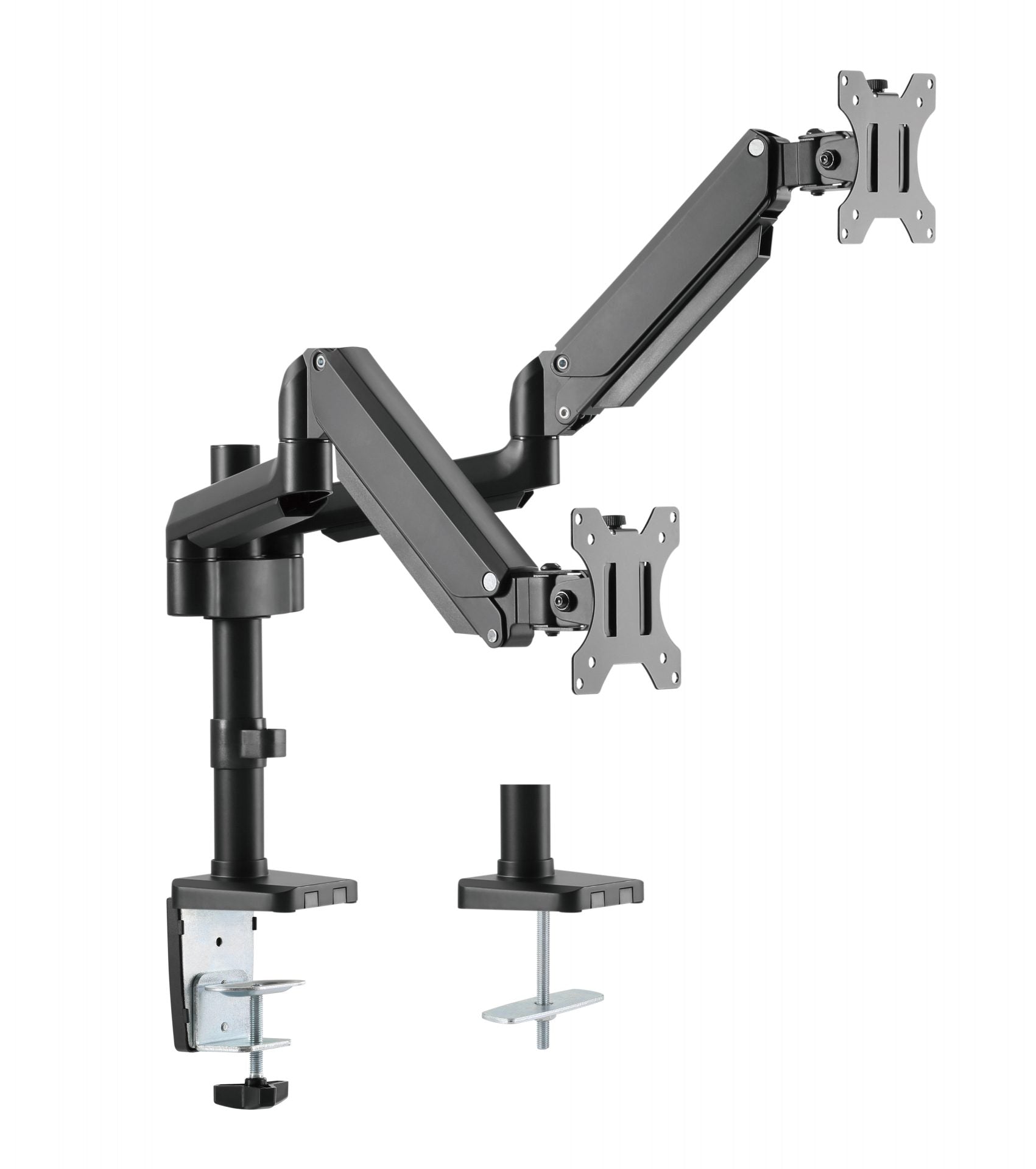Dual Monitor Arm Short Reach Space Saving Design Black | Office Furniture Designs
