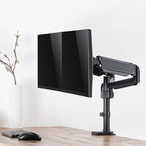 Dual Monitor Arm Short Reach Space Saving Design Black | Office Furniture Designs