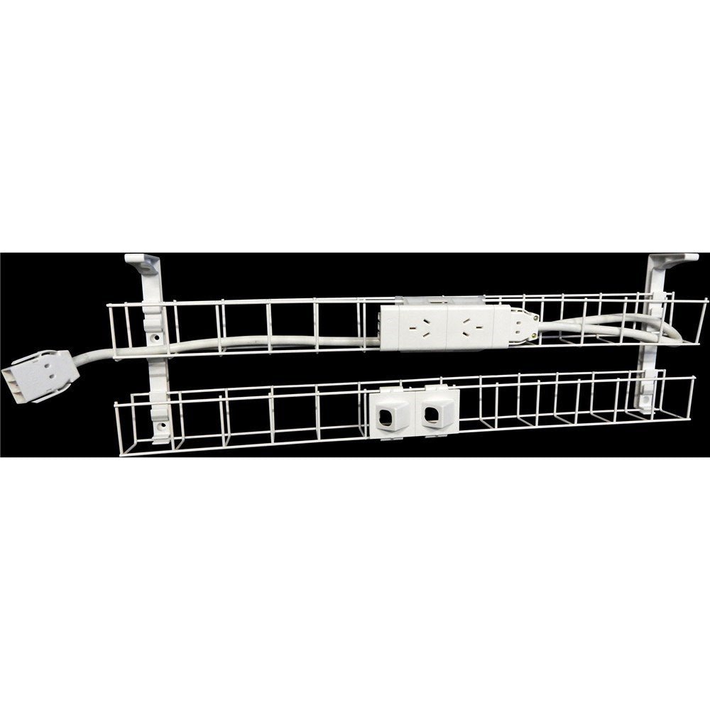 Dual Tier Cable Basket Kit Interconnecting Lead 1250 2GPO+2Data+2m White | Office Furniture Designs