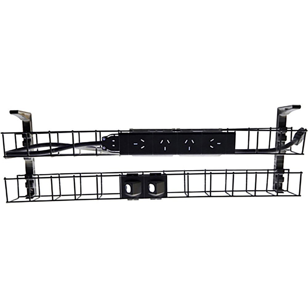 Dual Tier Cable Basket Kit Interconnecting Lead 1250 4GPO+2Data+2m Black | Office Furniture Designs