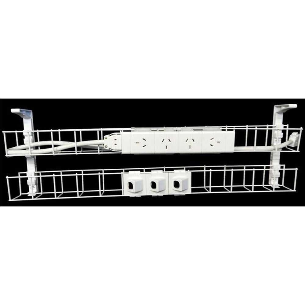 Dual Tier Cable Basket Kit Interconnecting Lead 1250 4GPO+3Data+2m White | Office Furniture Designs