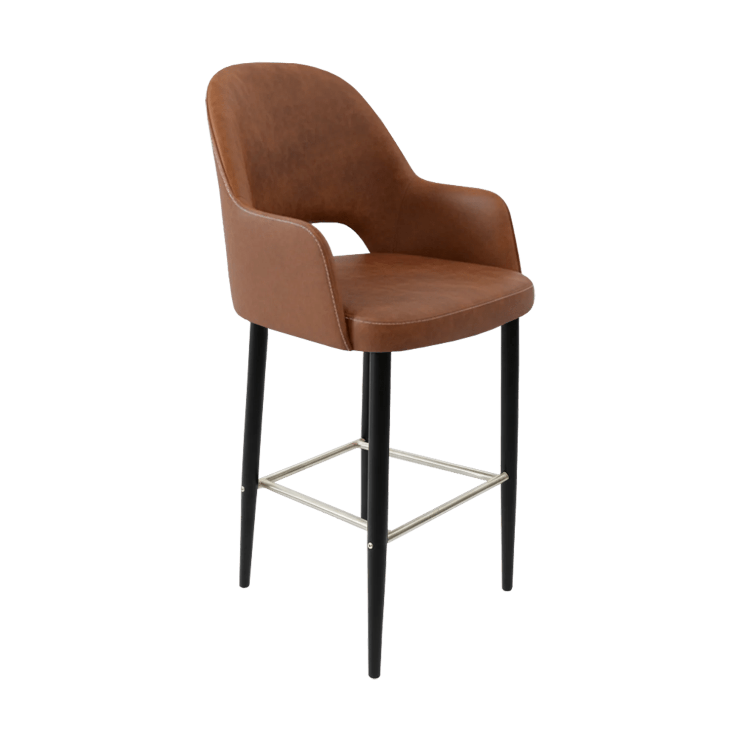 Durafurn Bourbon 750mm Barstool Black Round Legs Tan Fabric | Office Furniture Designs