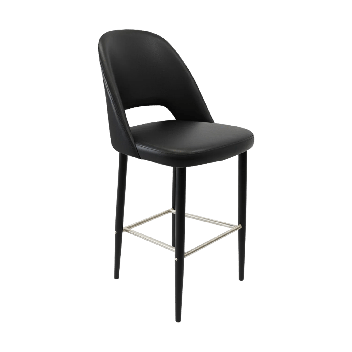 Durafurn New Orleans Crescent 750mm Barstool Black Round Legs Black Vinyl | Office Furniture Designs