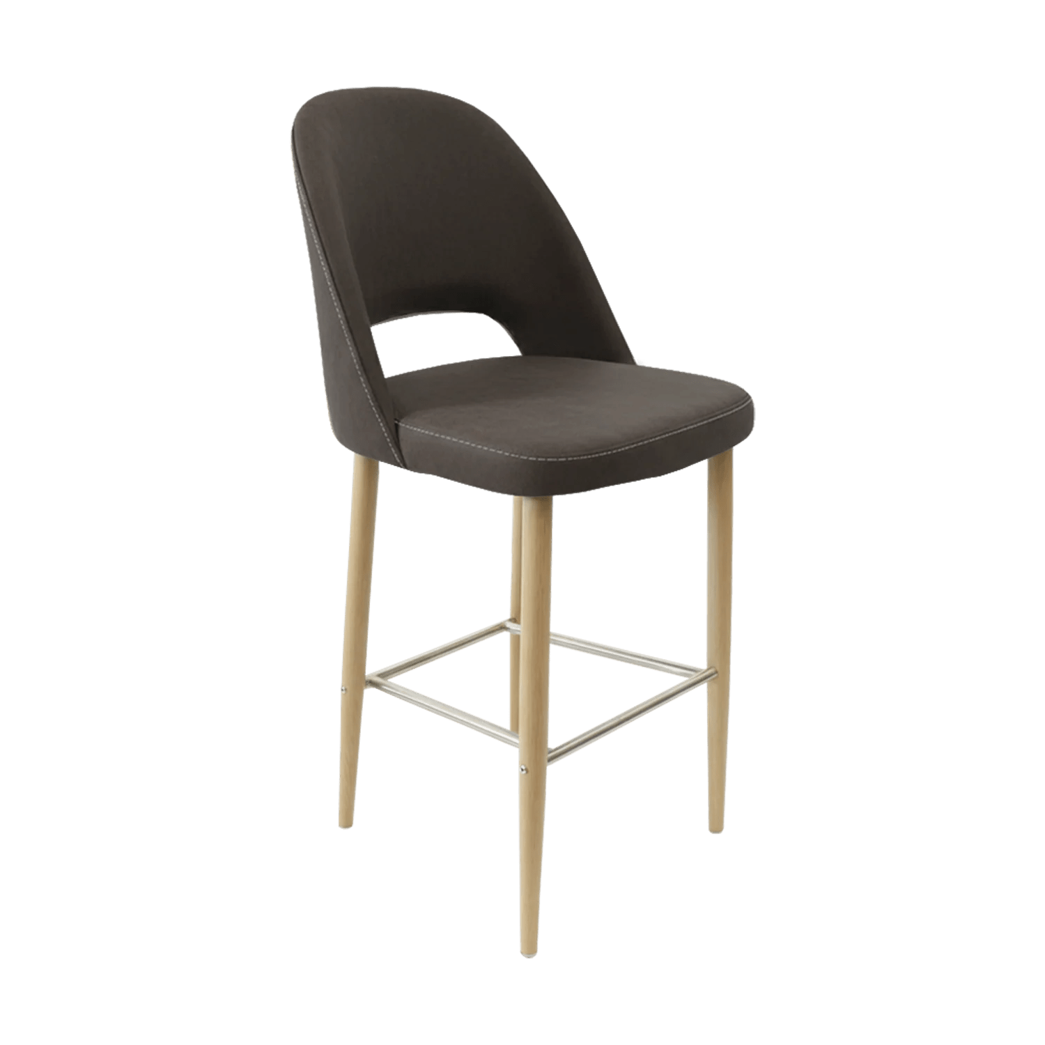 Durafurn New Orleans Crescent 750mm Barstool Oak Round Legs Charcoal Fabric | Office Furniture Designs