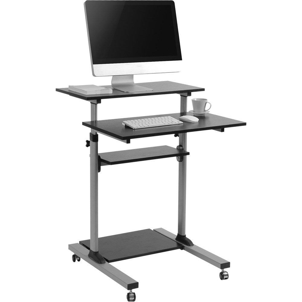 Ergovida Mobile Computer Desk 3 Shelf 700W x 355D x 820 - 1260mmH Silver/Black 700W x 355 x 820 - 1260 Black & Silver | Office Furniture Designs