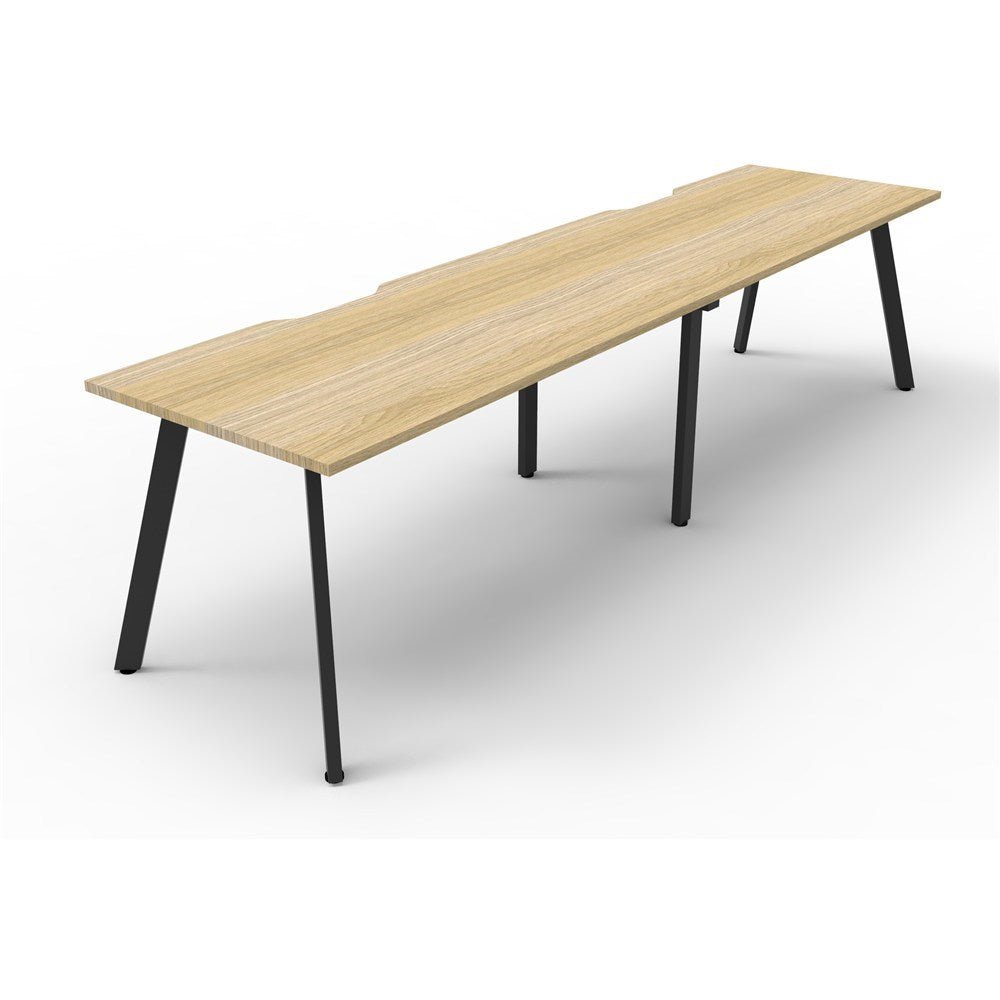 Eternity Workstation Single Sided 2 Person Workstation Black & Oak 3600W x 750D x 730H | Office Furniture Designs