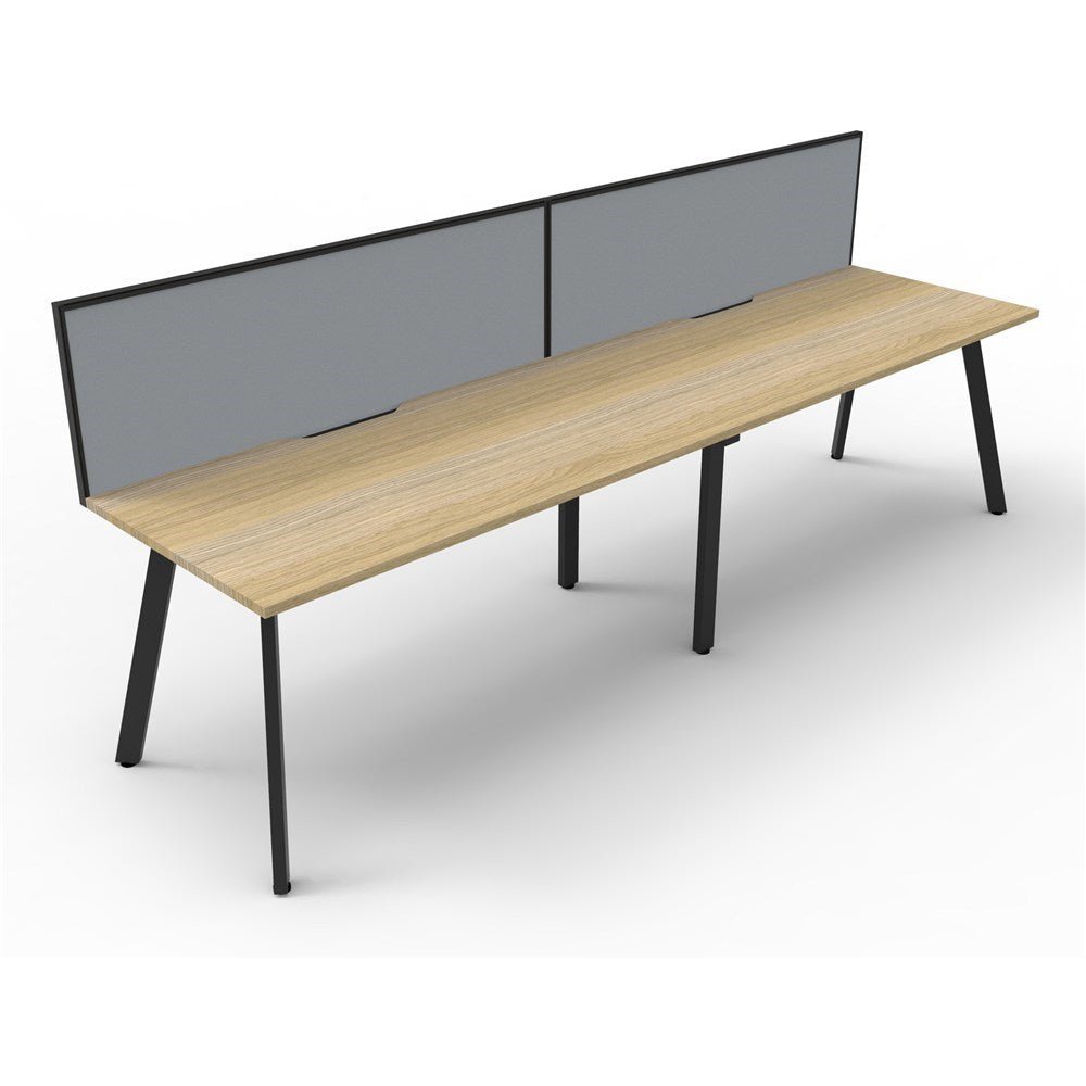 Eternity Workstation Single Sided 2 Person Workstation + Screen Black & Oak 3000W x 750D x 730H | Office Furniture Designs