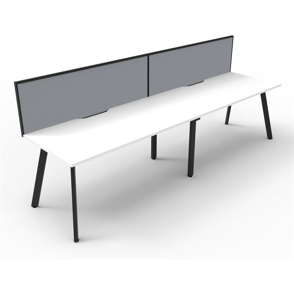 Eternity Workstation Single Sided 2 Person Workstation + Screen Black & White 3600W x 750D x 730H | Office Furniture Designs