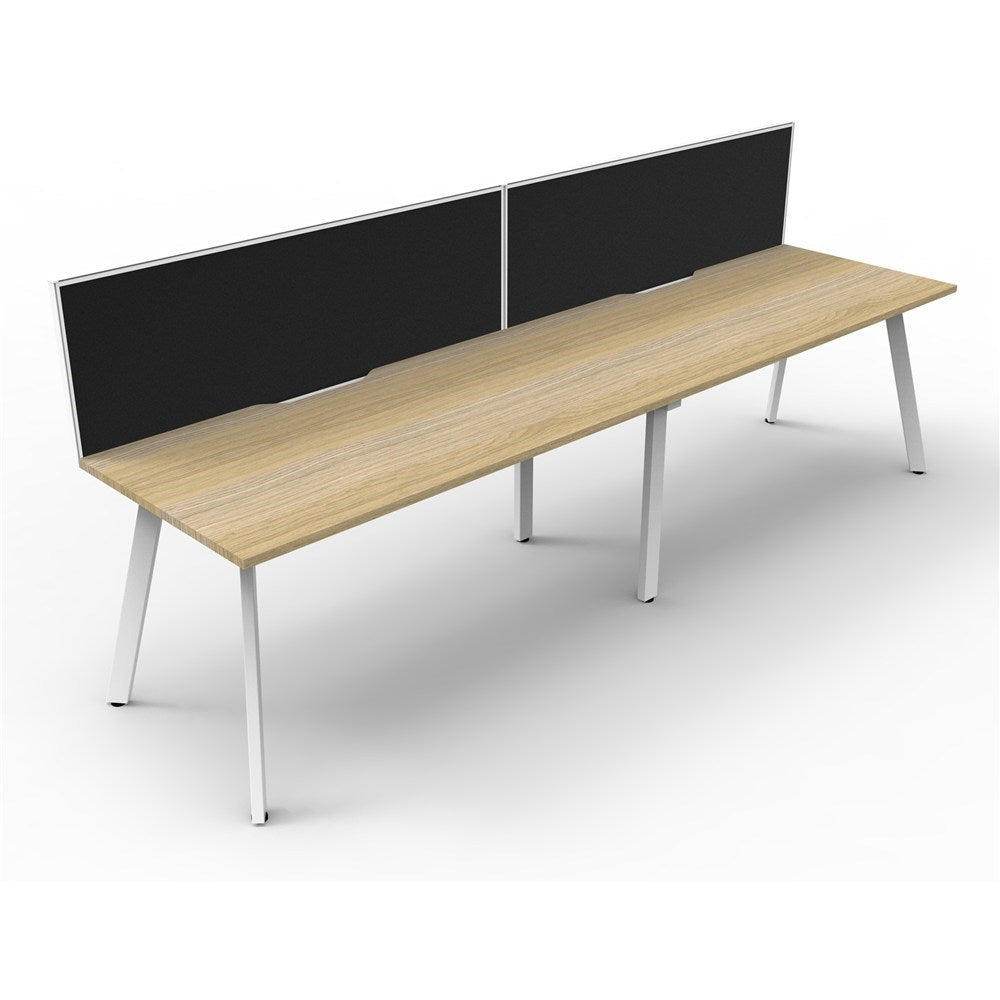 Eternity Workstation Single Sided 2 Person Workstation + Screen White & Oak 3600W x 750D x 730H | Office Furniture Designs