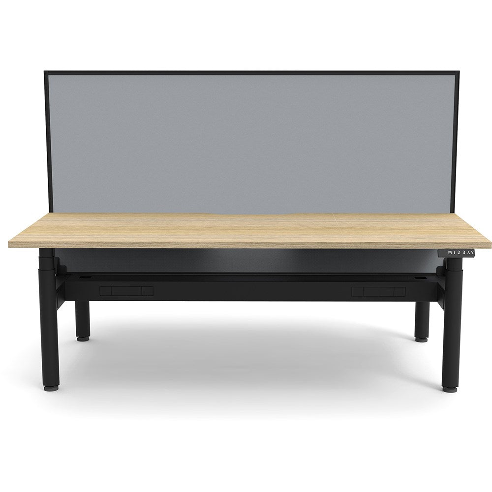 Halo+ Back to Back Workstation+Screen+Cable Tray 2 Person 1200W x 1500D x 620 - 1270H Black & Oak | Office Furniture Designs