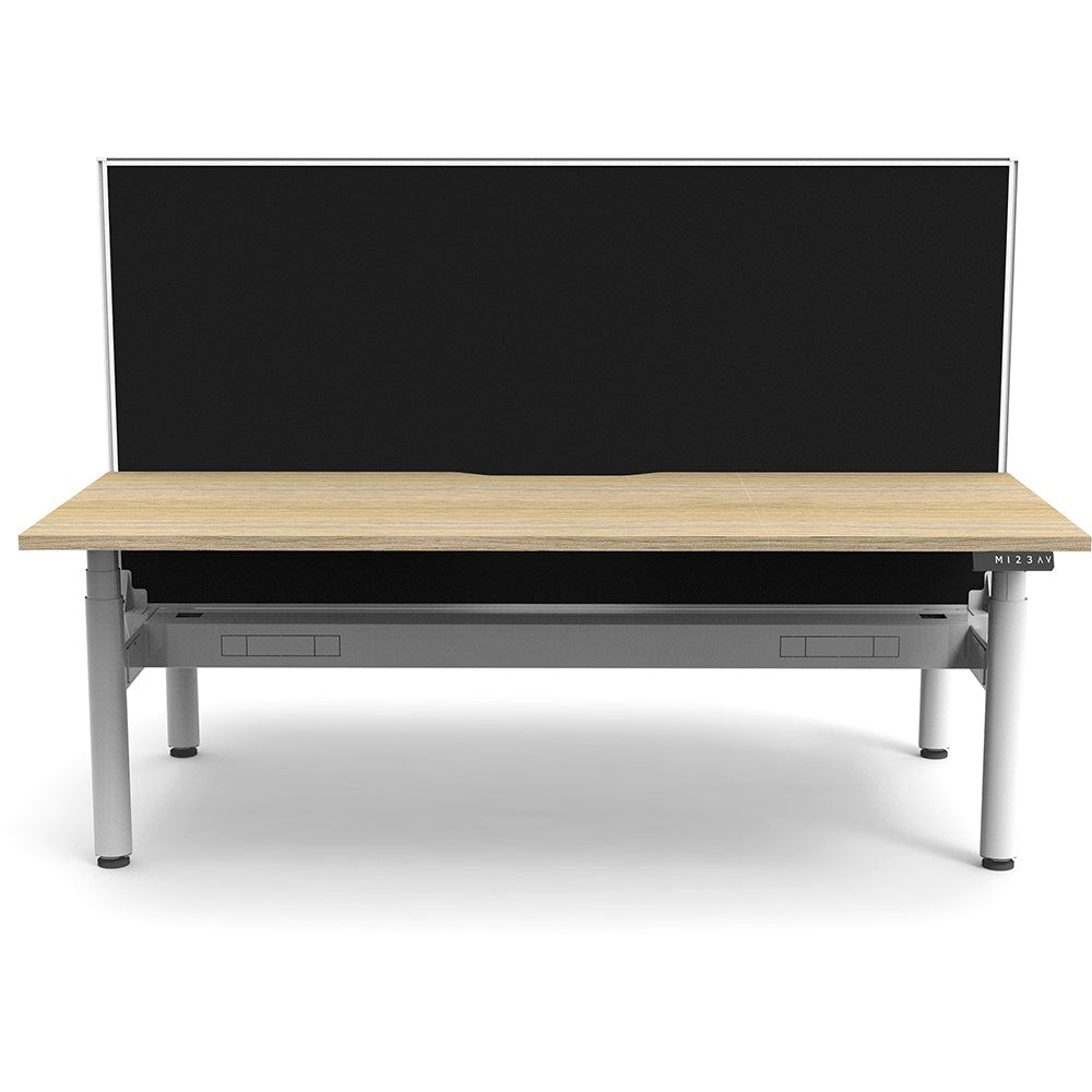 Halo+ Back to Back Workstation+Screen+Cable Tray 2 Person 1500W x 1500D x 620 - 1270H White & Oak | Office Furniture Designs