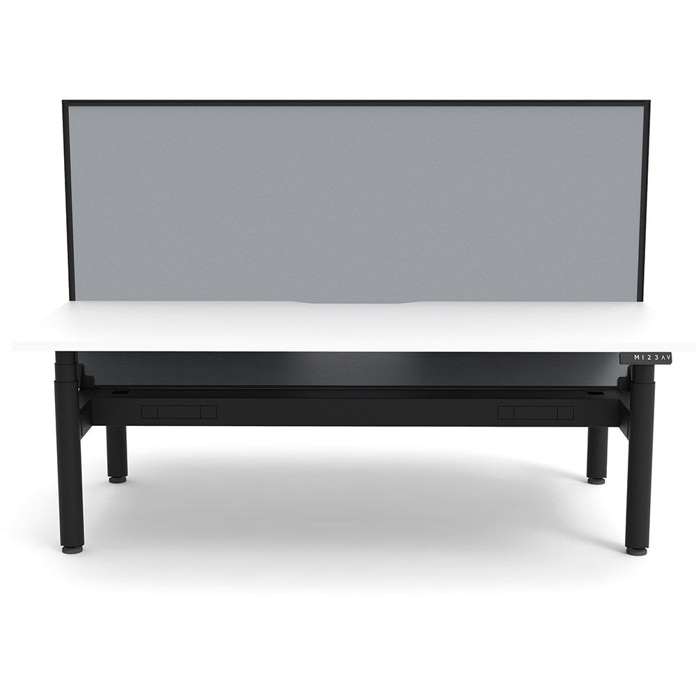 Halo+ Back to Back Workstation+Screen+Cable Tray 2 Person 1800W x 1500D x 620 - 1270H Black & White | Office Furniture Designs