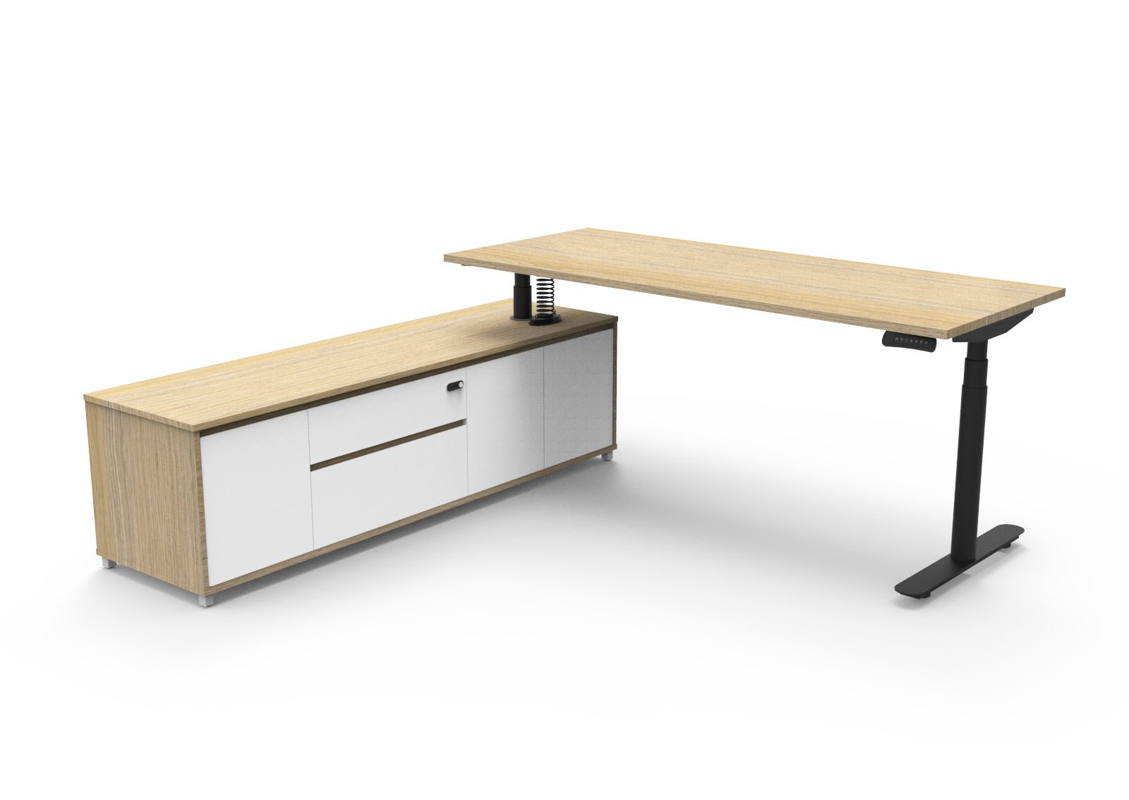 Halo+ Executive Desk & Cabinet Workstation Left Hand 2020 x 2011mm Natural Oak + Black | Office Furniture Designs