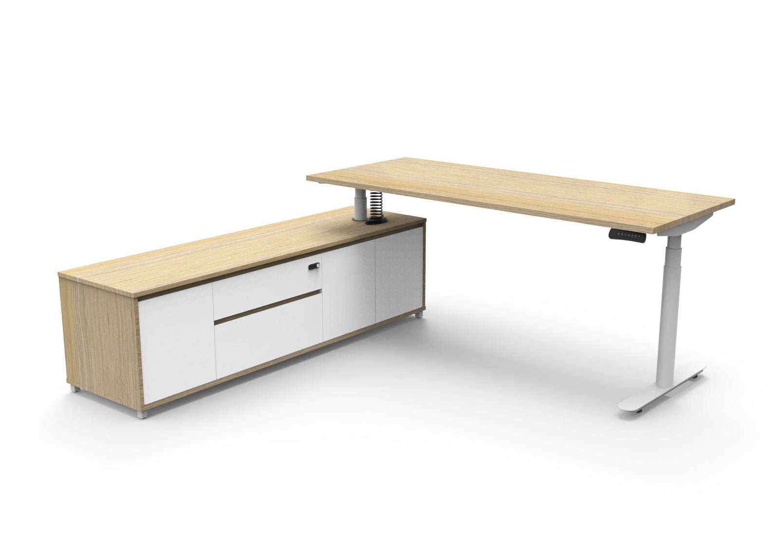 Halo+ Executive Desk & Cabinet Workstation Left Hand 2020 x 2011mm Natural Oak + White | Office Furniture Designs