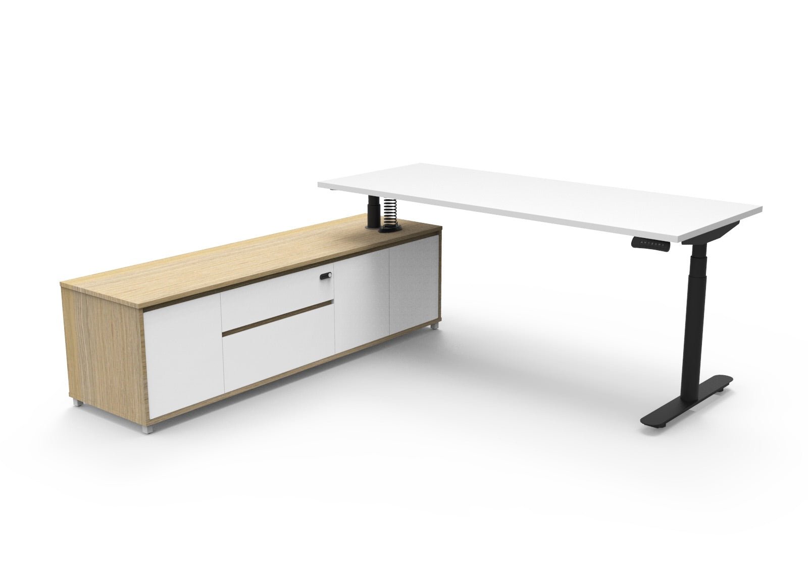 Halo+ Executive Desk & Cabinet Workstation Left Hand 2020 x 2011mm Natural White + Black | Office Furniture Designs