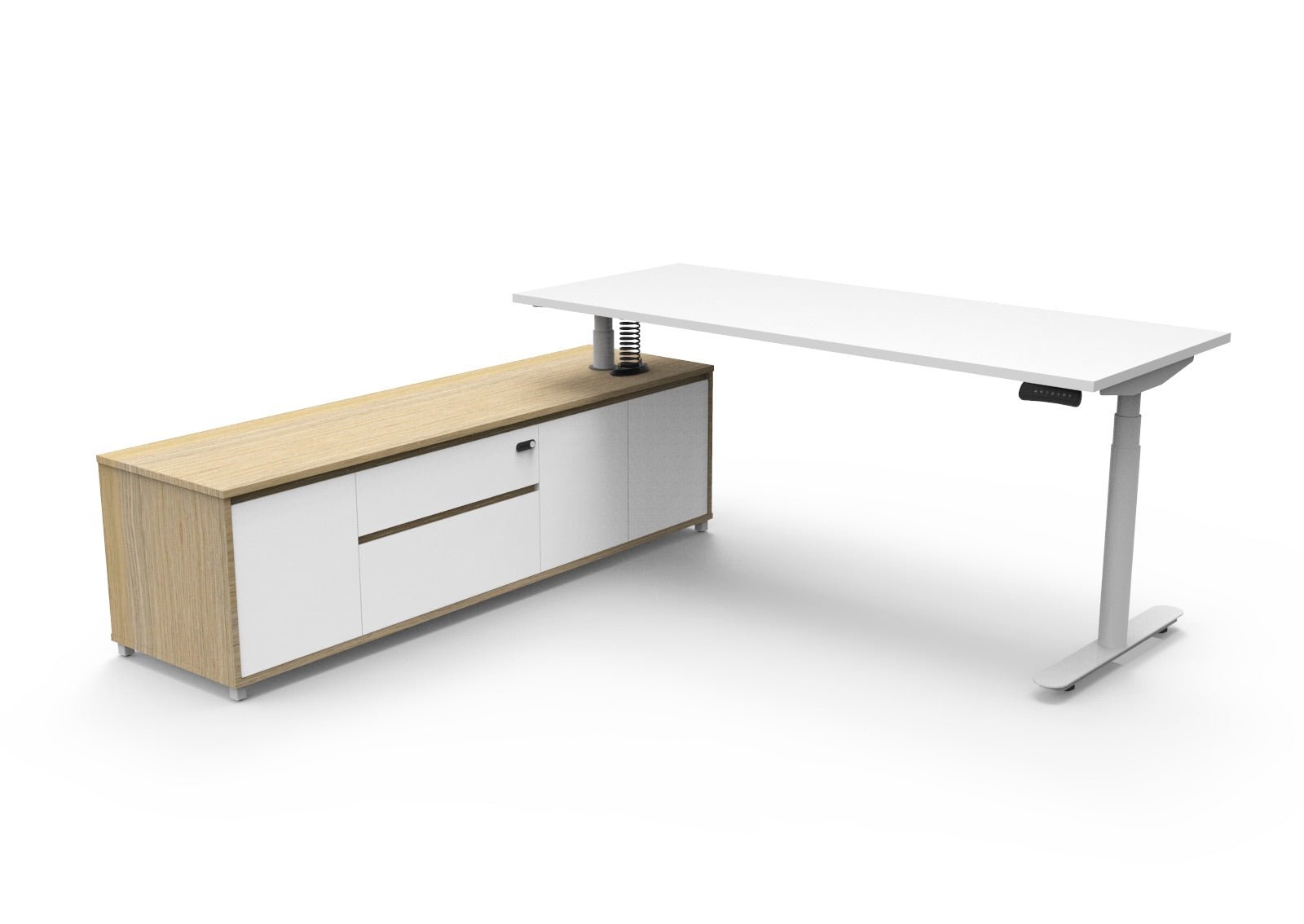 Halo+ Executive Desk & Cabinet Workstation Left Hand 2020 x 2011mm Natural White + White | Office Furniture Designs