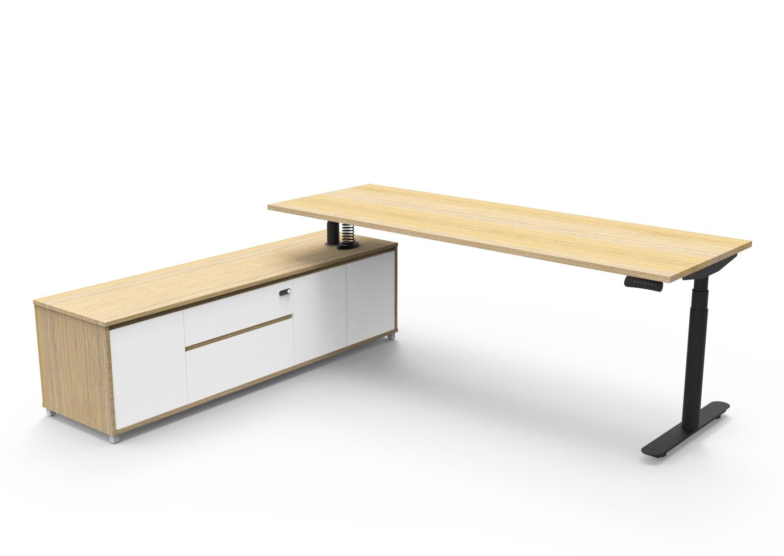 Halo+ Executive Desk & Cabinet Workstation Left Hand 2270 x 1936mm Natural Oak + Black | Office Furniture Designs