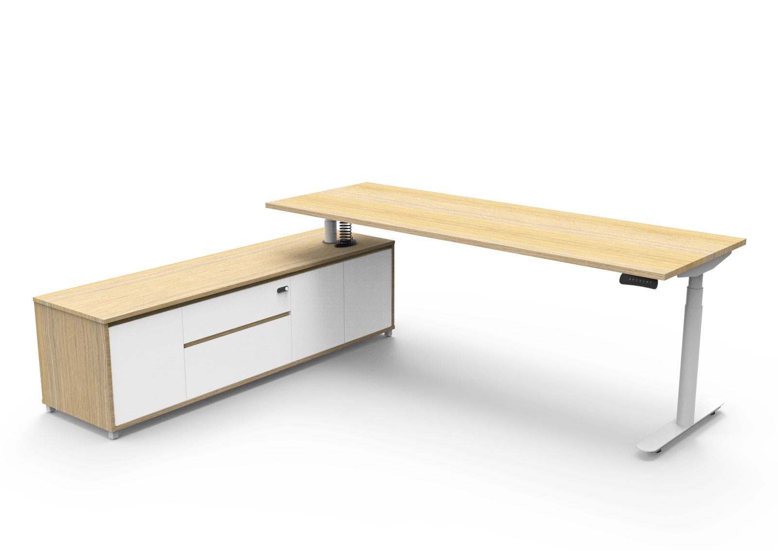 Halo+ Executive Desk & Cabinet Workstation Left Hand 2270 x 1936mm Natural Oak + White | Office Furniture Designs