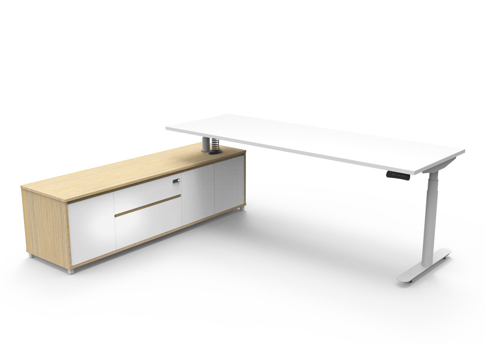 Halo+ Executive Desk & Cabinet Workstation Left Hand 2270 x 1936mm Natural White + White | Office Furniture Designs