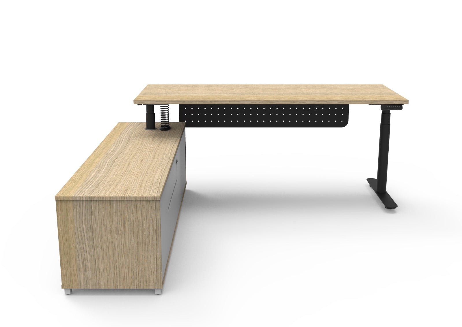 Halo+ Executive Desk & Cabinet Workstation Left Hand + Modesty Panel 2020 x 1936mm Natural Oak + Black | Office Furniture Designs